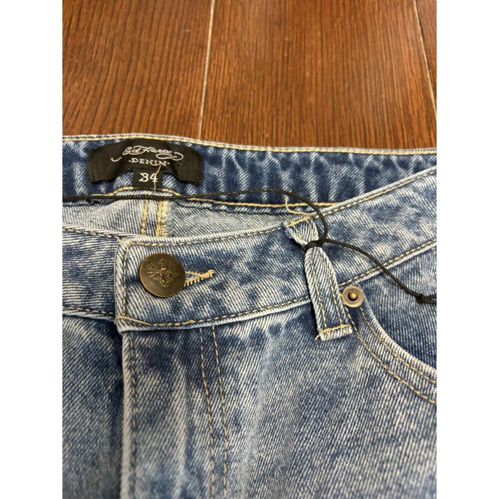 Ed Hardy Multi Tattoo Baggy Big Print Denim Jeans Women’s Size 34 NWOT - Picture 3 of 3